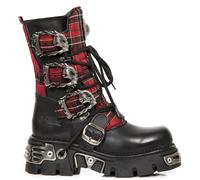 New Rock Botas 391T-S1 Unisex Tartán Negro Metálico Plataforma de Piel Gótico