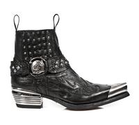 New Rock Botas 7950P-S1 Negro Tobillo Vaquero Gótico Tira Calavera con Tachuelas