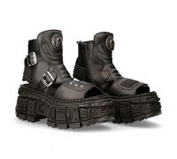 New Rock Botas BIOS106-V3 Negro Vegano Cuero Unisex Plataforma Sandalia Motero