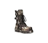New Rock Botas CAMUFLAJE 591-S15 de Cuero Negro con Llama Metalizada a la Moda Estilo Motociclista Punk Gótico 12