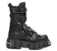 New Rock Botas M-422-S1 Unisex Metálico Negro Cuero Plataforma Gótico Barco, Negro , 41 EU
