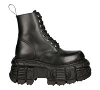 New Rock Botas M-MILI084N-S5 Unisex Negro Metálico 100% Cuero Plataforma Militar
