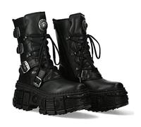 New Rock Botas Mujer Plataforma Hebillas Cremallera Negro TANK Metallic Collection Black Woman Boots M.WALL373-S5 (numeric_38)