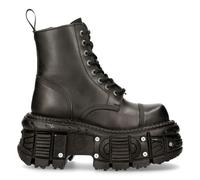 New Rock Botas TANK083-C1 Real Combate de Cuero Negro Plataforma Motero Militar