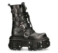 New Rock Botas TANK373-S1 Cuero Negro Unisex Combate Plataforma Motero Zapatos
