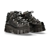 New Rock Botas Unisex de Piel Genuina Color Negro con Cordones M-106-C66
