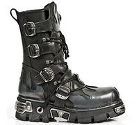 New Rock Botas Unisex Llamas Reactor Hebillas Cremalleras Cordones Silver Flames Black Boots M.591-S2 (numeric_45)