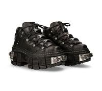 New Rock Botas Unisex Suela TANK con Cordones Color Negro Piel/Unisex Black Boots Leather Shoelaces M.WALL106-S10