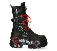 New Rock Botas WALL028B-C1 Unisex Negro Metálico Plataforma de Piel Gótico Botas