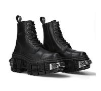 New Rock Botas WALL083C-S4 Unisex Negro Metálico Plataforma de Piel Gótico Botas