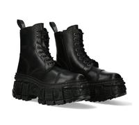 New Rock Botas WALL083C-S5 Unisex Negro Metálico Plataforma de Piel Gótico Botas