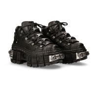 New Rock Botas WALL106-S10 Unisex Negro Metálico Plataforma de Piel Gótico Botas