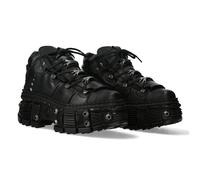 New Rock Botas WALL106-S25 Unisex Negro Metálico Plataforma de Piel Gótico Botas