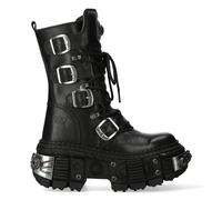 New Rock Botas WALL1473-S11 Unisex Negro Metálico Plataforma de Piel Gótico