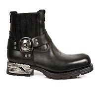New Rock Botín Motero Motorock M.MR007-S1 para hombre en piel vacuno negra, diseño heavy rock sin cordones, suela goma natural, plataforma 2 cm y tacón 5 cm TALLA 45