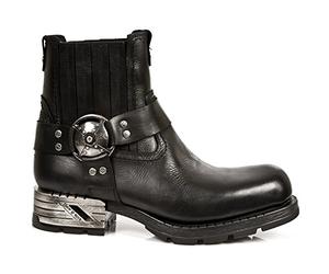 New Rock Botín Motero Motorock M.MR007-S1 para hombre en piel vacuno negra, diseño heavy rock sin cordones, suela goma natural, plataforma 2 cm y tacón 5 cm TALLA 45