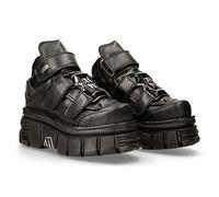 NEW ROCK Botines unisex modelo M.285-S37 Metallic Collection, cuero vacuno genuino negro, suela PU-ULTRA, tacón 8 cm, plataforma 6 cm, estilo gótico, punk y rock, Talla 42