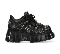 New Rock M-120NR-C1 - Botines góticos de piel negra con plataforma, Black, 45 EU