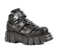 New Rock M.285-S1 Botín Unisex Punk Rock Gótico Cuero Negro | Plataforma 4 cm y Tacón 6 cm | Suela PU Ultra Antideslizante | Cierre Autoadhesivo | Diseño Metálic Original Hecho en España Talla 37