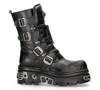 New Rock M.373-S4 Metálico Botas Negras 100% Cuero Gótico Biker Emo Moderno