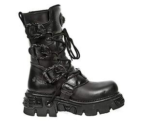 New Rock M.391-S18 Botas Negras Reactor Unisex Metálicas Estilo Motorista Gótico Punk 46