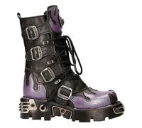 New Rock M-591-S5 Violeta Llama Punk Botas Cuero Negro Gótico Pesado Motero