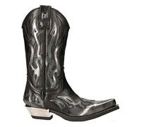 New Rock M-7921-S3 BOTAS CON LLAMAS PLATEADAS de Cuero Negro Estilo Motorista Cowboy 46