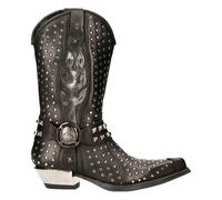 New Rock M-7928-S1 Cowboy Del Oeste Botas Cuero Negro Pesado Motero Plata Postes
