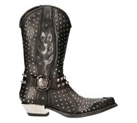 New Rock M-7928-S1 Cowboy Del Oeste Botas Cuero Negro Pesado Motero Plata Postes