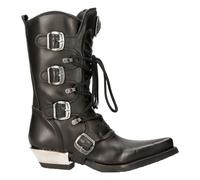 New Rock M-7993-S1 Botas Vaqueras Western Biker Negro Cuero Con Hebilla