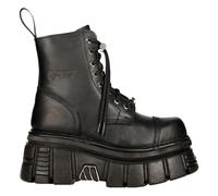 New Rock M-NEWMILI083-S21 Torre Combate Botas Cuero Negro Plataforma Biker Shoes