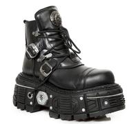 New Rock M-TANK007-S1 - Botines góticos de piel negra con plataforma, Black, 42 EU