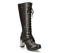 New Rock M-TR005-S1 Tacón Alto Mujer Negro con Cordones Botas Altas a Rodilla