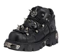 New Rock Metallic Zapato 110-S1 para Hombre y Mujer Negro, Piel Vacuno, Plataforma 3 cm, Tacón 6 cm, Estilo Gótico Punk Heavy Rock TALLA 42