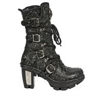 New Rock NEOTR005-S25 Mujer Cuero Botas Vintage Floral Negro Gótico Rock Punk