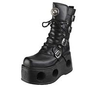 New Rock Shoes - Unisex Leather Mid-Calf Boots with Neptune Spring Soles UK 8 / Black
