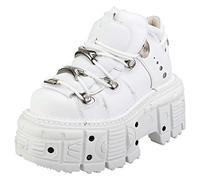 New Rock TANK 106 Botines Plataforma Zapatos Unisex Punk Gótico Cuero Blanco | Suela Tank con Tornillos | Cierre Cordones M.TANK106-C1 (Blanco, Sistema tallas calzado EU, Adulto, Números, mediano, 46)