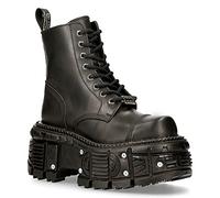 NEW ROCK TANK083-C1 Botas Unisex con Plataforma de Cuero Genuino Negro Estilo Militar 36