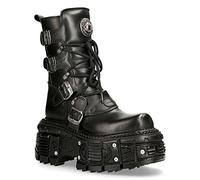 New Rock TANK373-S1 Botas Unisex con Plataforma de Cuero Negro Estilo Motociclista Gótico 40