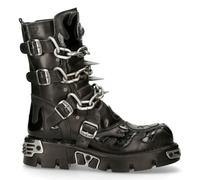 New Rock Unisex M. 727-S1 Botas Cuero Negro Calavera Cadena Llama Reactor