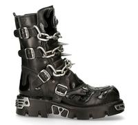 New Rock Unisex M. 727-S1 Botas de Cuero Negro Calavera Cadena Llama Reactor