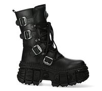 New Rock WALL373-S5 Botas Góticas Unisex de Piel Negra con Plataforma 37