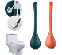New Silicone Water Drop Toilet Brush and Holder Set, Automatic Opening and Closing, Creative Wall-Mounted Deep-Cleaning Silicone Toilet Bowl Brush for Bathroom, 2021 Hot (Green+Orange)
