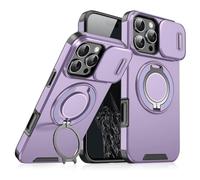 New Slide Camera Protection Magnetic Stand Phone Case, Anti-Fall Phone Case with Slide Camera Cover & Rotating Ring Bracket, for iPhone 17/16/15/14/13/12/11 Pro Max Plus (Purple,for iPhone 16 Plus)