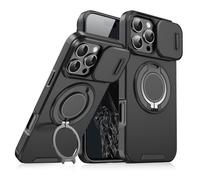New Slide Camera Protection Magnetic Stand Phone Case, Anti-Fall Phone Case with Slide Camera Cover & Rotating Ring Bracket, for iPhone 17/16/15/14/13/12/11 Pro Max Plus (Black,for iPhone 13 Pro Max)