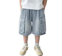 New Summer Style Boys' Denim Shorts Casual Five Point Pants Korean Style Versatile Cargo Pants Camiseta Real Adulto (Blue, 7-8 Years)