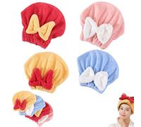 New Super Absorbent Hair Towel Wrap for Wet Hair, Efficient Absorbent Hair Towel Wrap, Soft Absorbent Quick Drying Cap with Bow-Knot, Microfiber Hair Towel Wrap (4Pcs)
