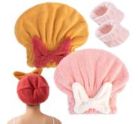 New Super Absorbent Hair Towel Wrap for Wet Hair, Microfiber Hair Towel Wrap for Women Long Hair, Hair Drying Towel, Plopping Towel Curly Hair with Face Wash Wristbands (Yellow+Pink)