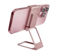 New Upgraded Back Clip Type 360° Folding Bracket, Foldable Adjustable Metal Double Ring Square Phone Holder - Phone Not Included (Rose Gold)