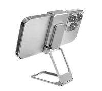New Upgraded Back Clip Type 360° Folding Bracket, Foldable Adjustable Metal Double Ring Square Phone Holder - Phone Not Included (Silver)